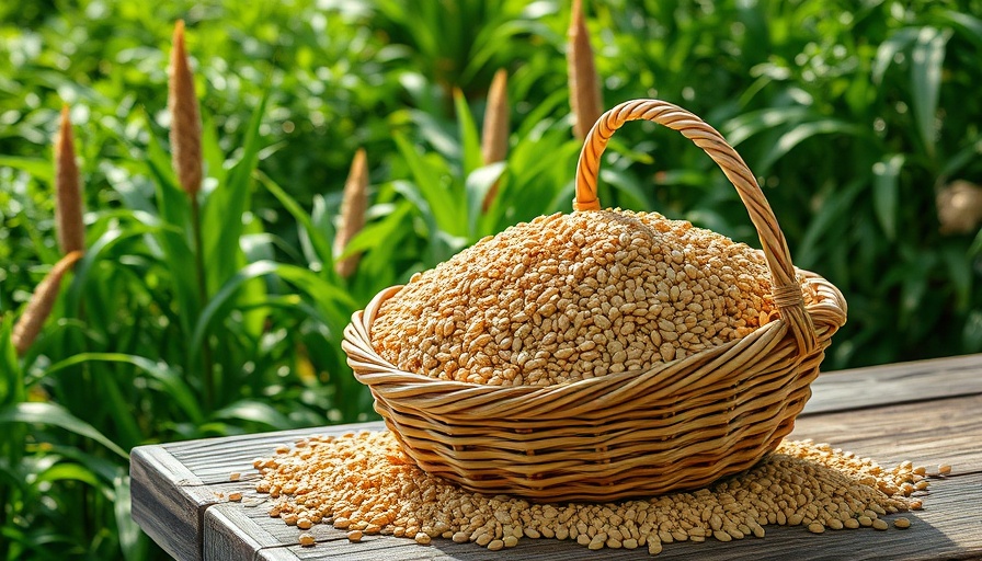 Basket of ragi seeds in a green garden for easy healthy recipes.