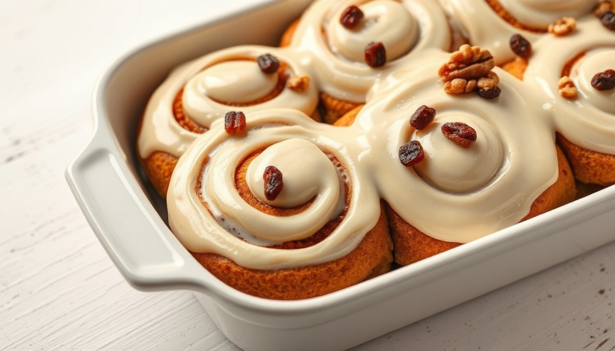 Carrot Cake Cinnamon Rolls with frosting, raisins, walnuts.