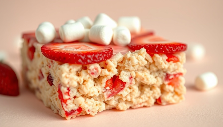 Close-up of Healthy Strawberries and Cream Rice Krispie Treats with vibrant colors.