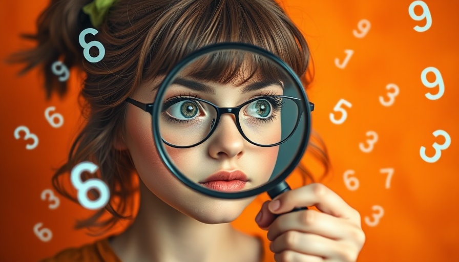 Artistic illustration of woman examining numbers symbolizing aging.