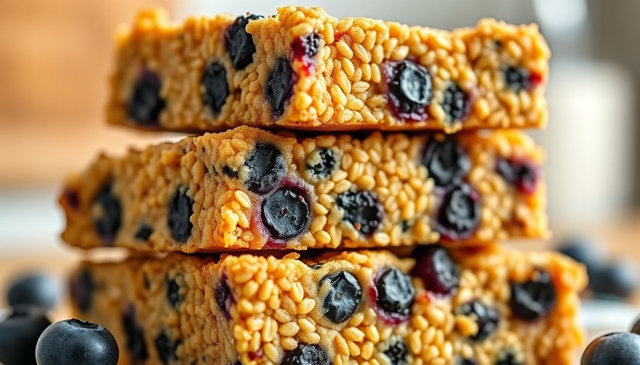 Stack of healthy blueberry quinoa bars on a plate.