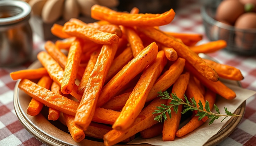 Vibrant baked carrot fries arranged on a white plate.