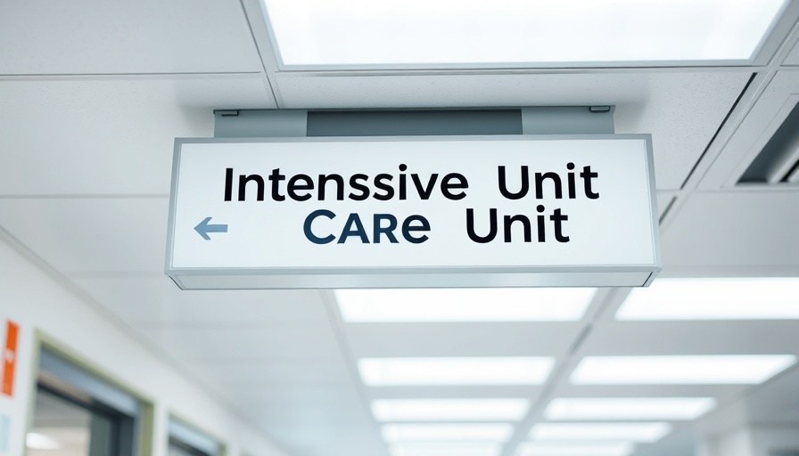 Close-up of Intensive Care Unit ceiling sign in hospital.