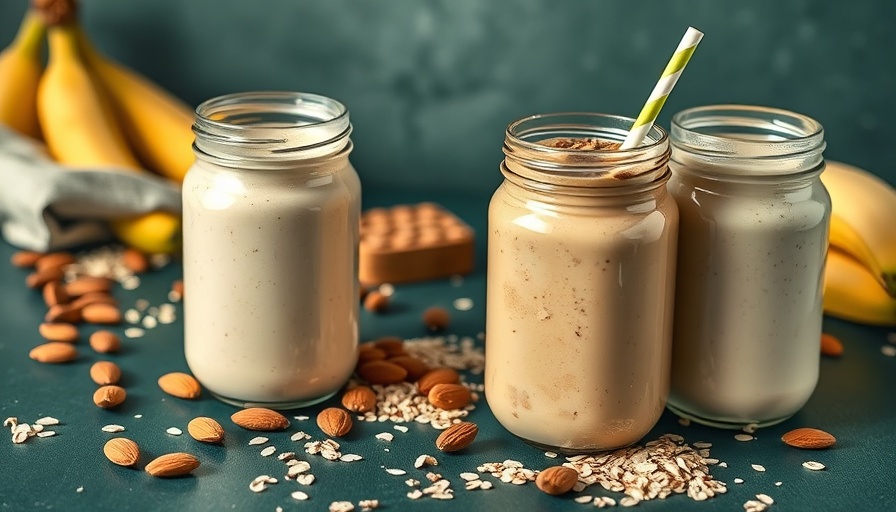 Protein shakes for weight loss in jars with almonds and oats.