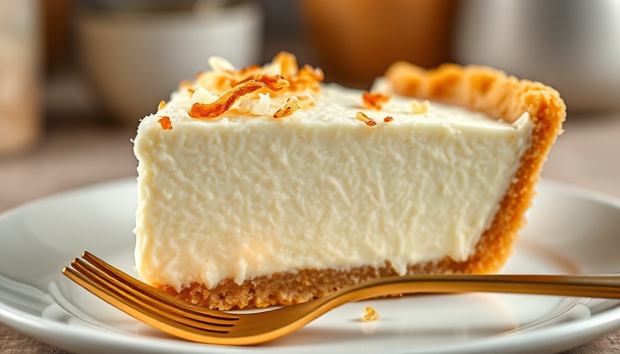 Slice of healthy coconut cream pie with toasted flakes.