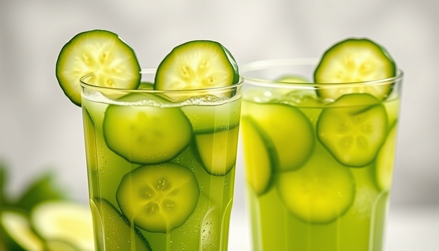 Refreshing cucumber kanji juice with cucumber slices in glasses.