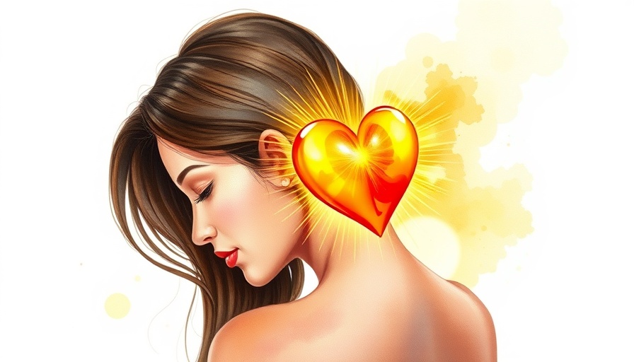 Illustration of self-compassion for chronic pain awareness, woman with glowing heart.
