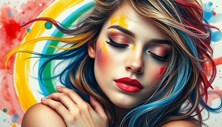 Colorful artistic woman embracing emotions in vibrant background