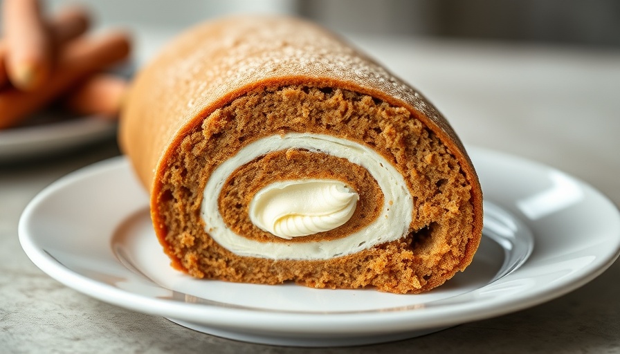 Protein carrot cake roll slice with creamy filling.