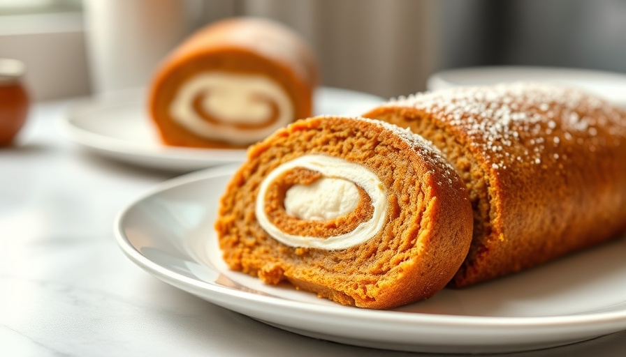 Protein carrot cake roll slice with cream filling on a plate.