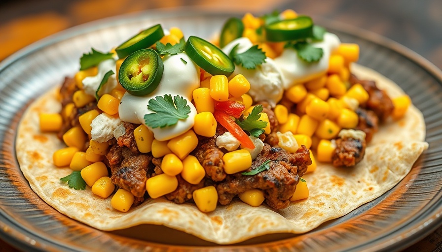 Healthy Street Corn Smash Tacos with jalapeños and cilantro on a plate.