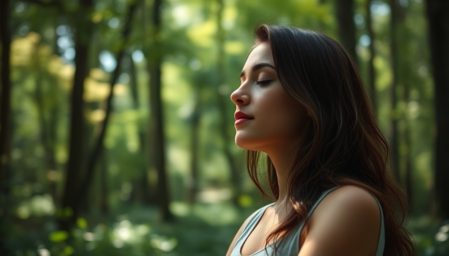 Serene woman meditating in forest, teaching mindfulness.