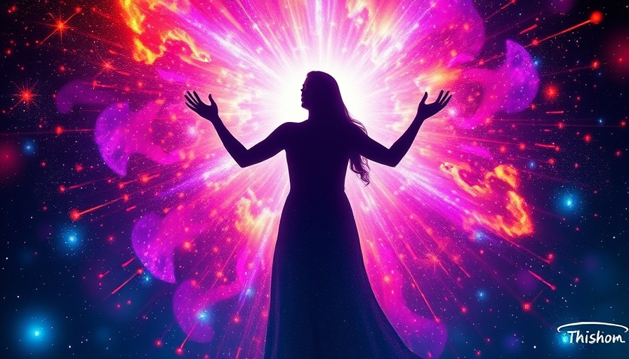Transformation through hardship depicted in a vibrant cosmic scene.