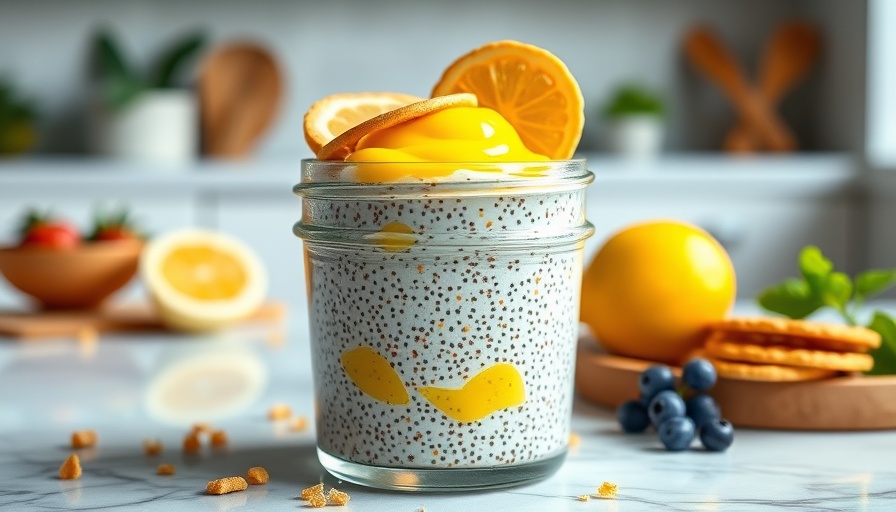 Chia seed pudding with lemon and wafers in jar, quick healthy meals.