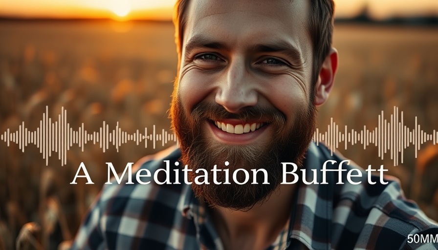 Bearded man with meditation graphic overlay in wheat field background