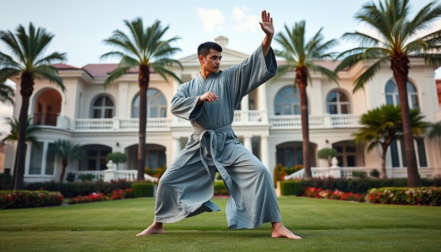Mindful martial arts practice in elegance near a mansion, embracing mindfulness in acting and fitness.