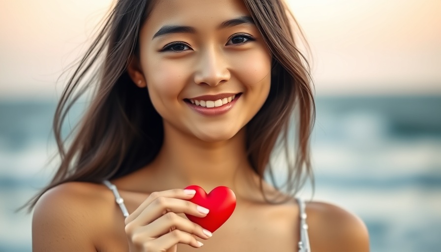 Woman holding a heart at the beach, symbolizing wise engagement with the world.