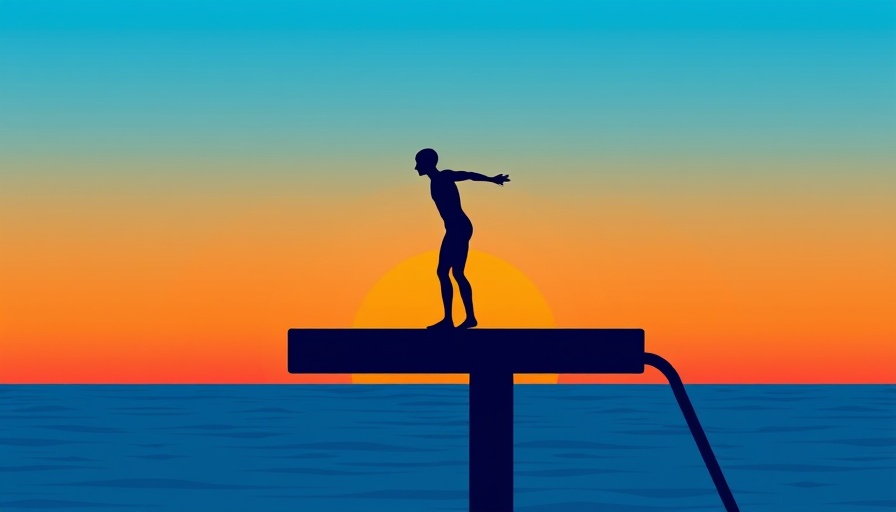 Minimalist swimmer on diving board at sunset - When to Suck it Up Mindfully