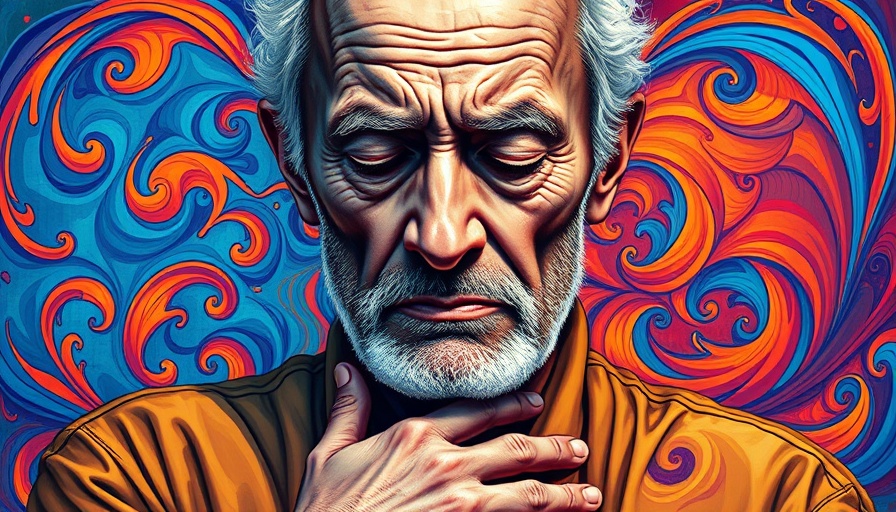 Colorful illustration of older man expressing tranquility.