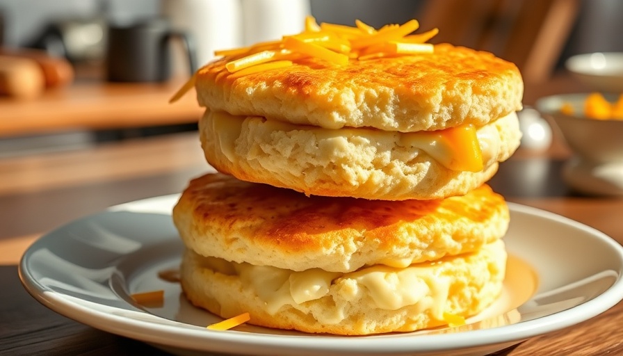 Golden cottage cheese breakfast biscuits with cheese topping.