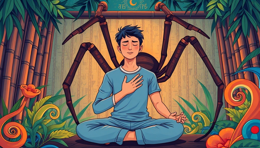 Illustration of person coexisting with fear near spider