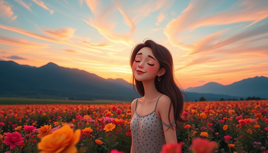 Serene woman in a vibrant field symbolizing transition from survival to thriving.