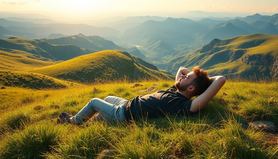 Mindfulness Practices for Self-Care in Summer: Person relaxing on hillside.