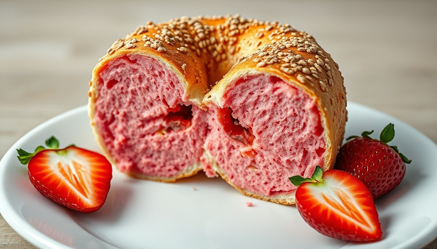 Strawberry cottage cheese bagel with strawberry slices.
