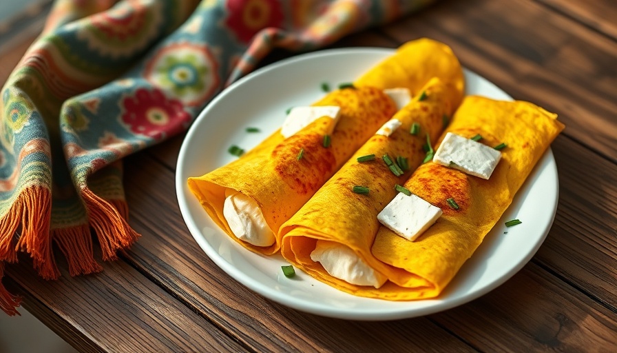 Chickpea crepes with cheese on white plate - PCOS breakfast ideas