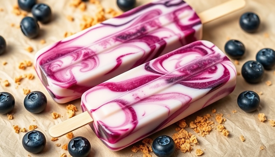 Blueberry cheesecake protein popsicles with purple swirls.