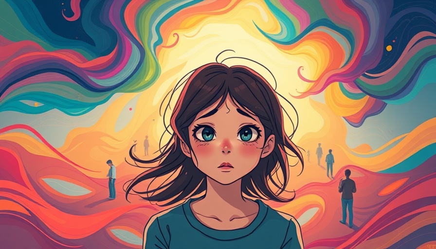 Abstract art of self-rejection and social anxiety in a colorful scene.