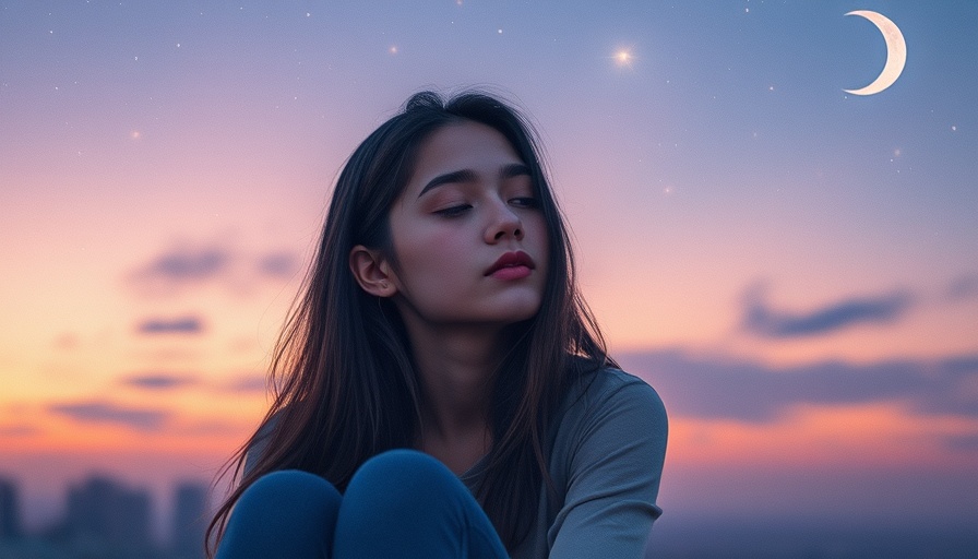 Pensive young woman learning to stay quiet under a twilight sky.
