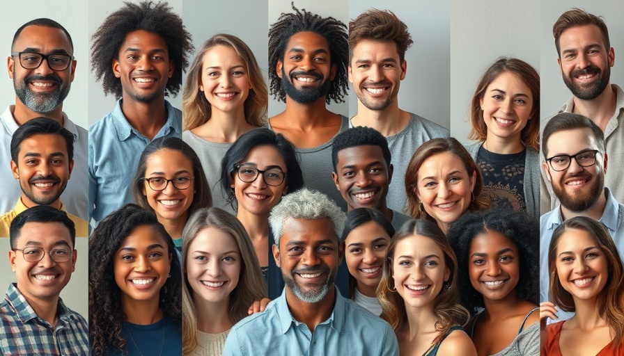 Group of diverse smiling individuals in a collage format, representing fitness community.
