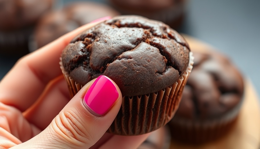 Chocolate Kodiak Protein Muffin close-up with bright nails.