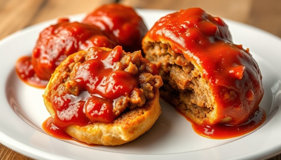Close-up of healthy sloppy joe meatballs on white plate.