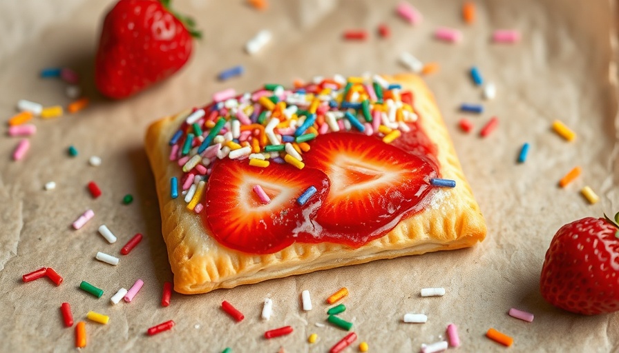 Appetizing homemade strawberry pop tart with sprinkles.