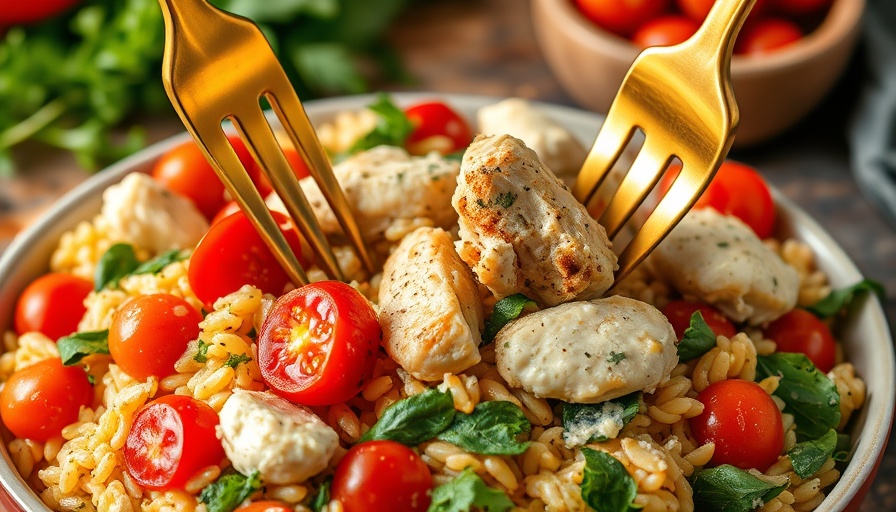 Delicious Greek Chicken Orzo Casserole with fresh ingredients.