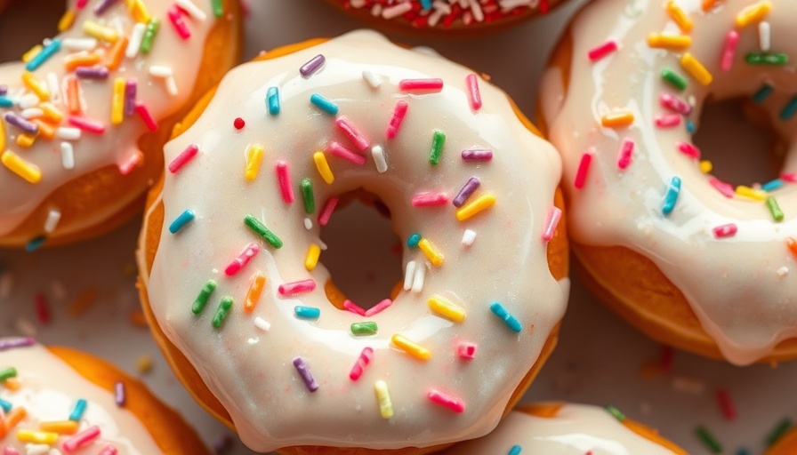 Colorful sprinkled cottage cheese donuts with vanilla glaze.