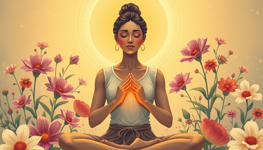 Vibrant illustration of a woman meditating, embodying healthy aging and longevity concepts.
