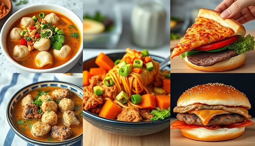 4 in 5 Meal Plan collage with noodle soup, protein bowl, pizza, and burger.