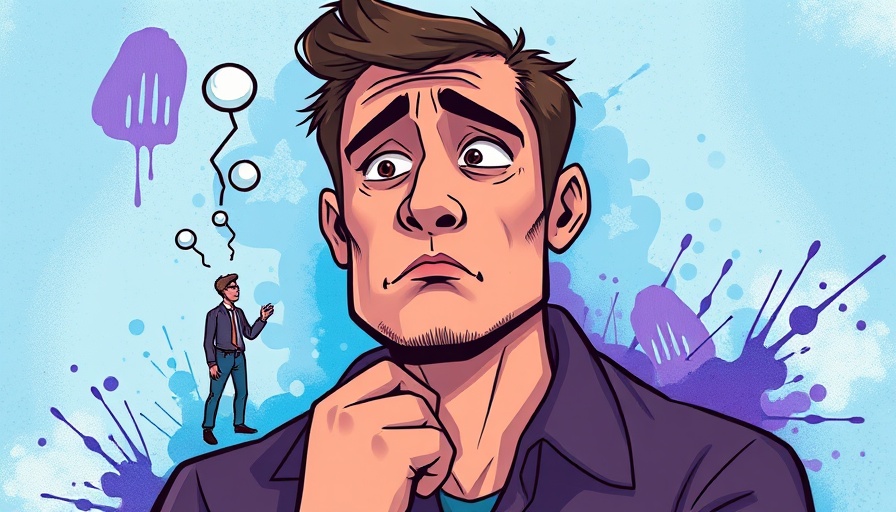 Illustration of man with inner critic symbol on his chest.