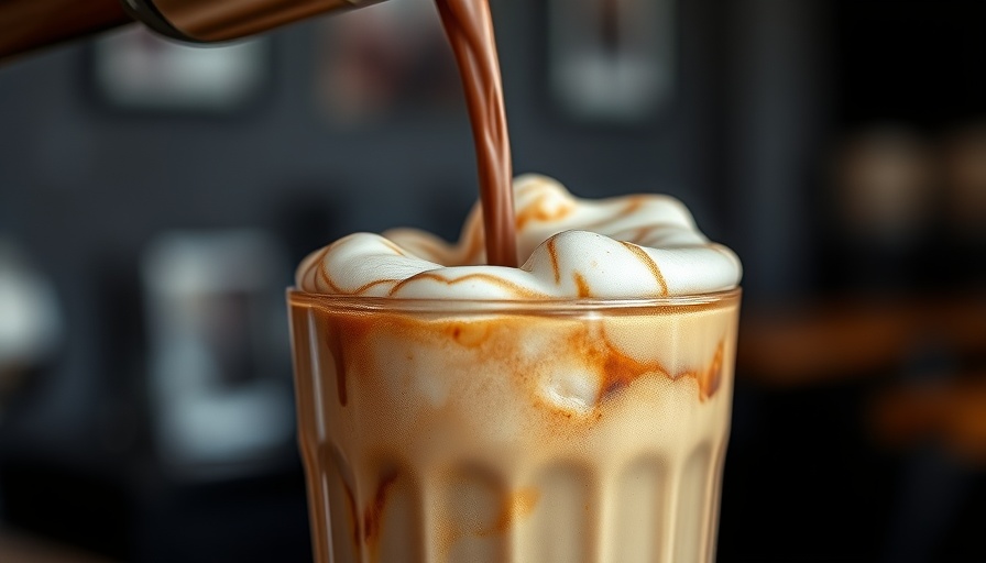 Starbucks Protein Cold Foam pouring over iced coffee close-up.