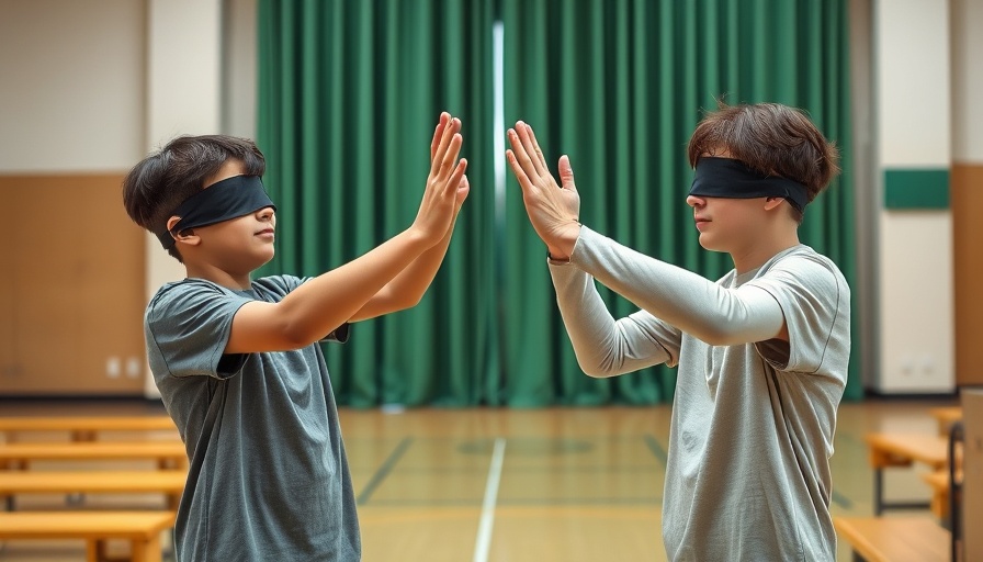 Youth engaging in trust exercise for team building education in a gym.