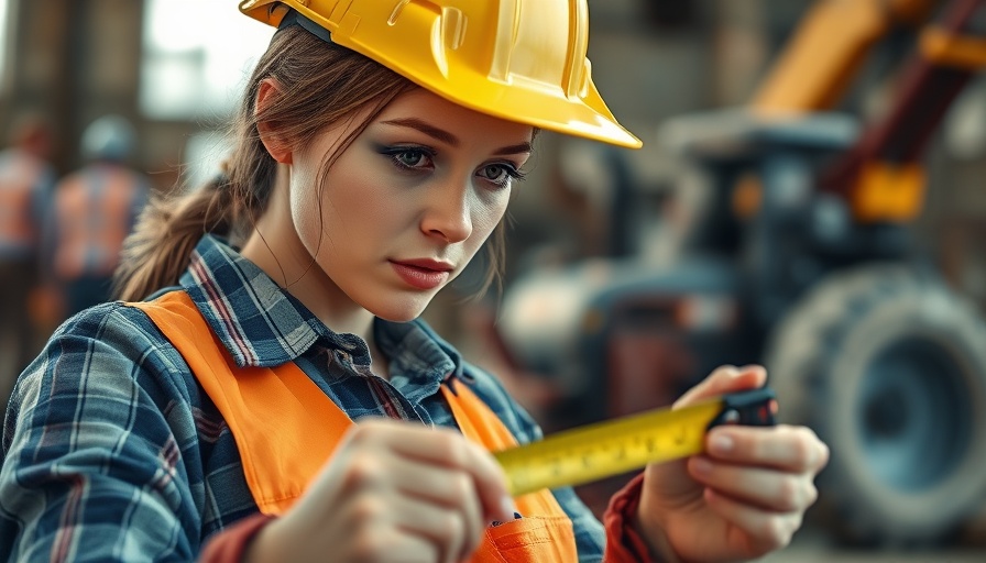 Female construction worker measuring on site, illustrating Home Depot labor shortage partnership ServiceTitan.