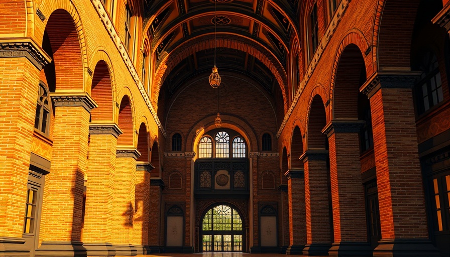 Ancient building with intricate brick arches demonstrating modern bricklaying techniques.