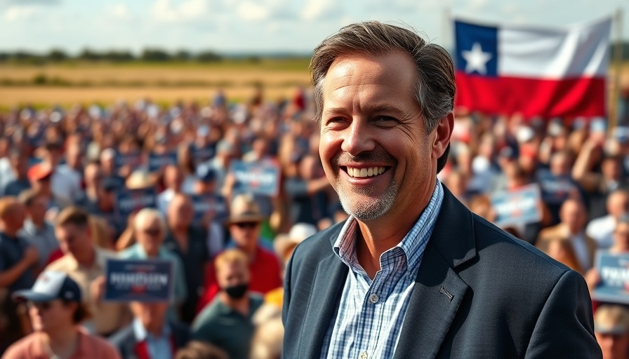 Texas Republican Primary rally with smiling man and crowd.