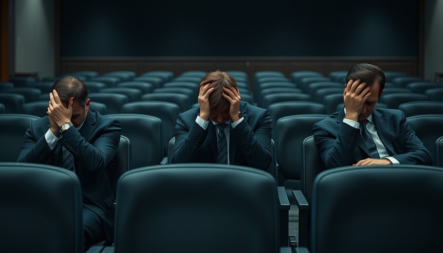 Despondent businesspeople in a conference room showing stress and frustration, highlighting pop psychology in workplace safety.
