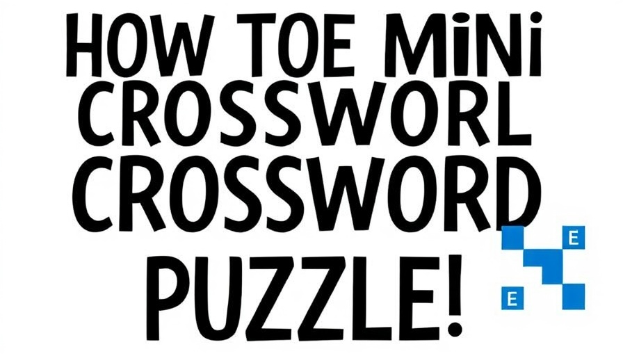 NYT Mini Crossword promotional design with blue logo and bold text.
