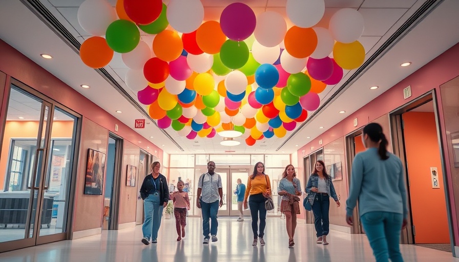 Colorful pediatric healthcare design with vibrant balloons and welcoming decor.