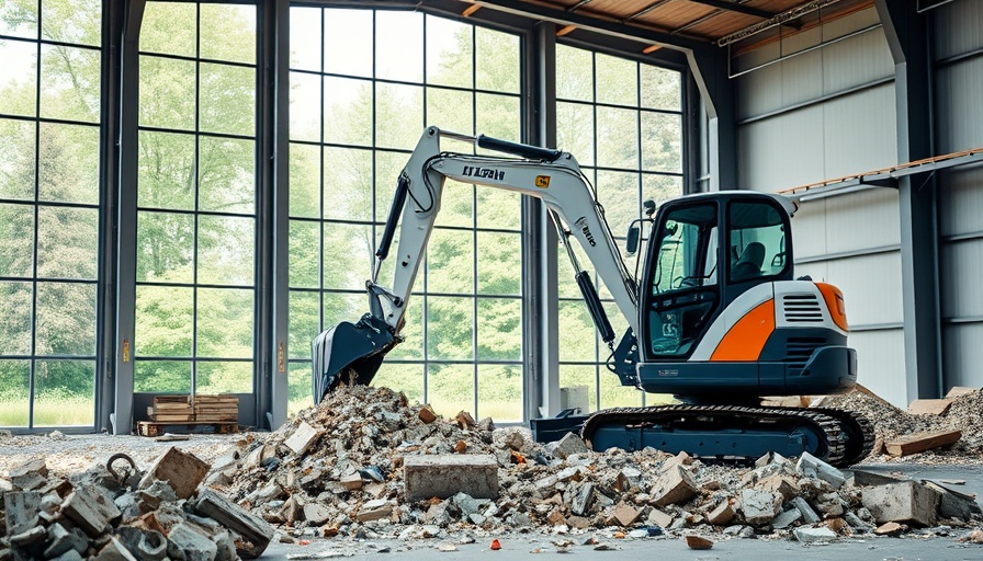 All-electric demolition site with excavator in action.